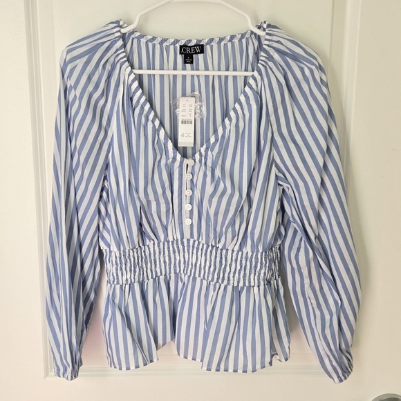 NWT J.Crew V-Neck Smocked Waist Striped Top - Picture 2 of 14